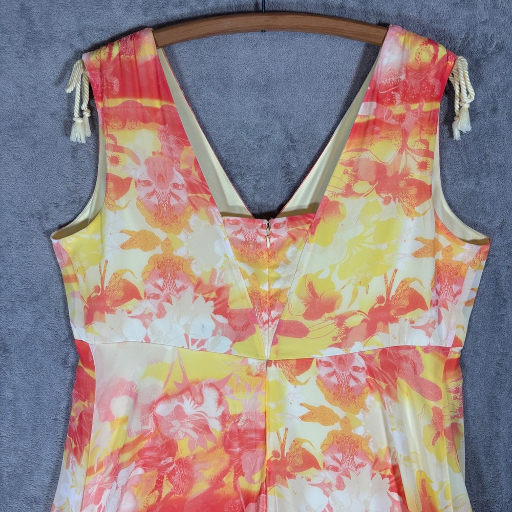 Lane Bryant Womens 18 Floral Handkerchief Hem Maxi Dress Orange Yellow Tassels - Picture 10 of 15